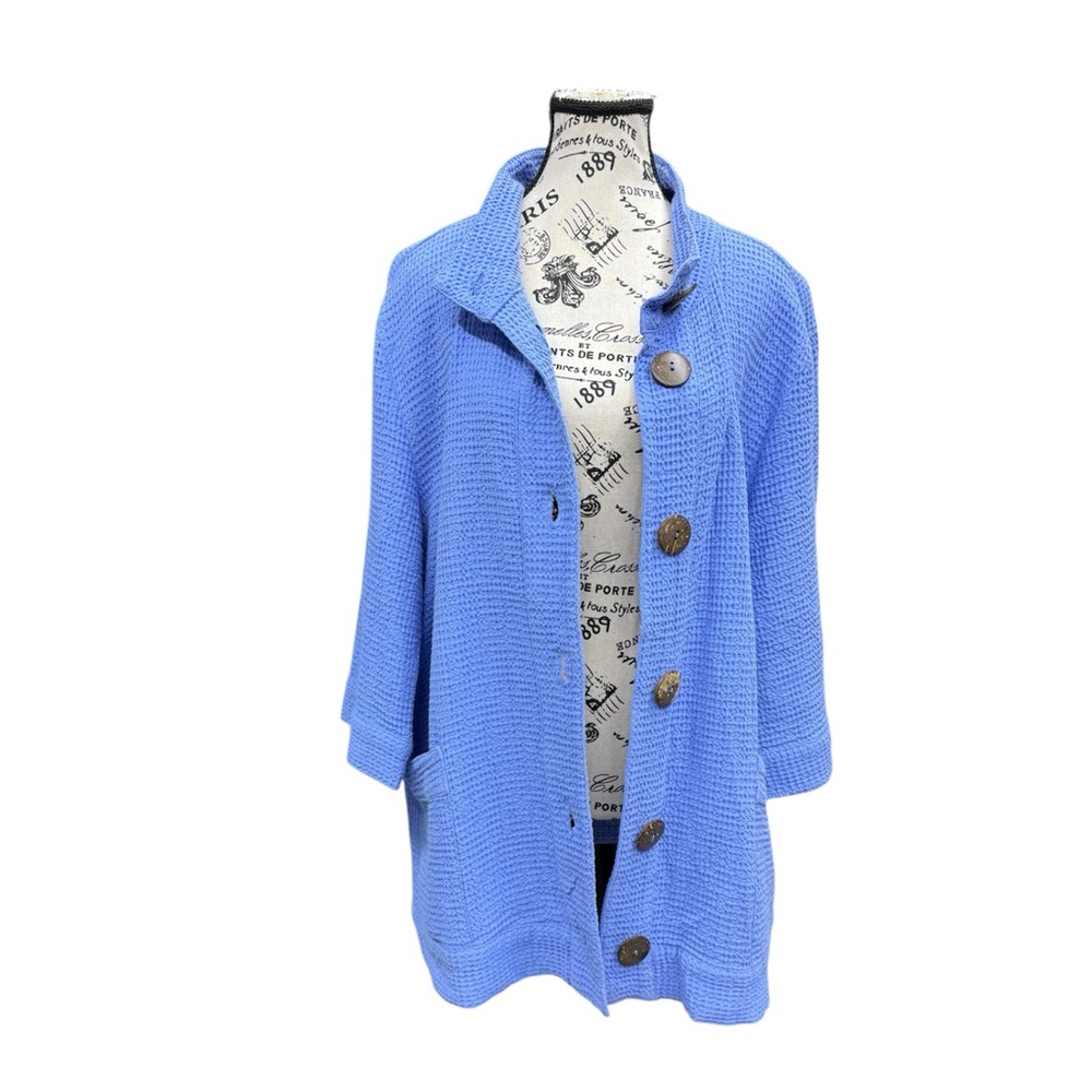 Lulu B Periwinkle Blue Waffle Knit Cardigan Large